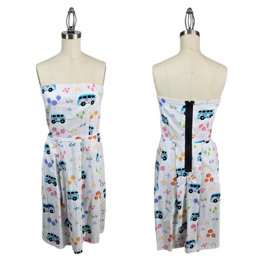 Beebop & Wally NYC Zoe Dress  VW Bus Novelty Print S Strapless Cotton Whimsical